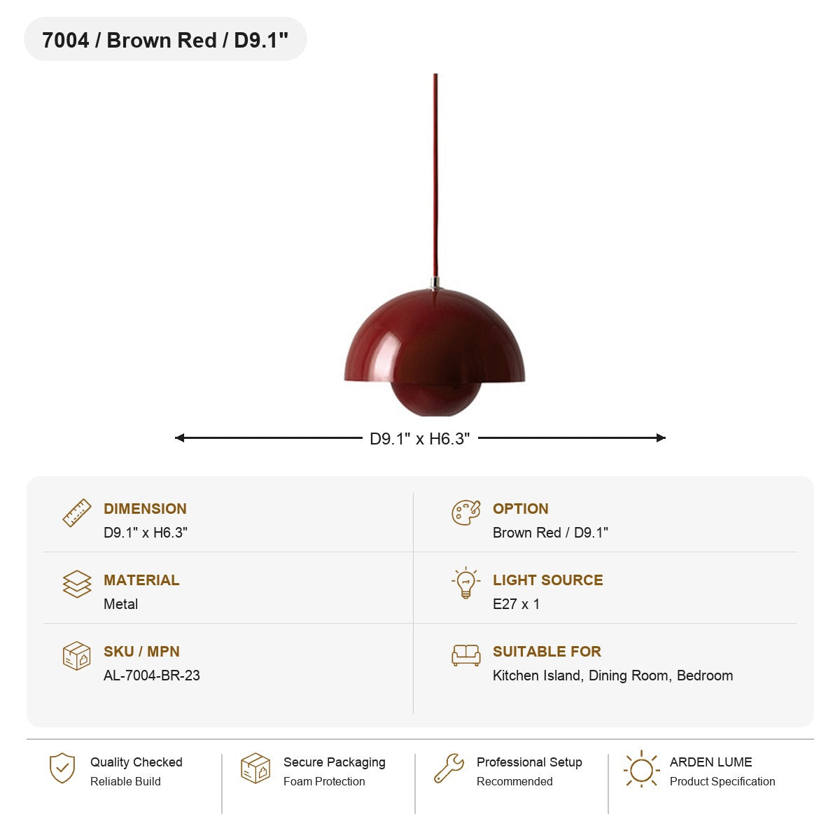 
Flowerpot Dome Pendant Light SKU AL-7004-BR-23