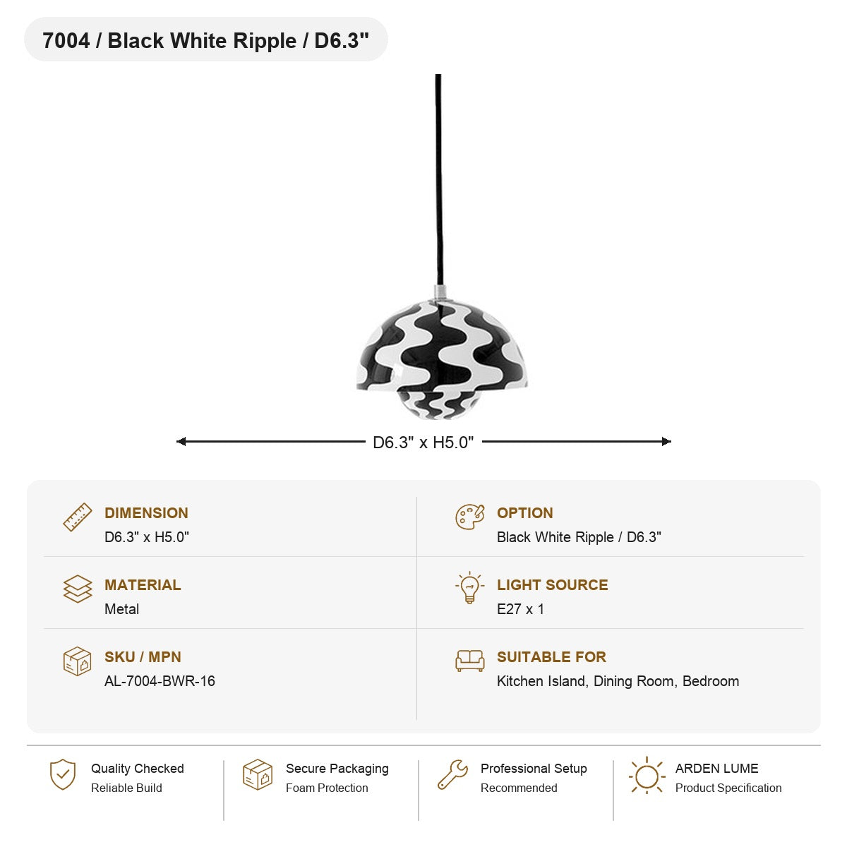 
Flowerpot Dome Pendant Light SKU AL-7004-BWR-16