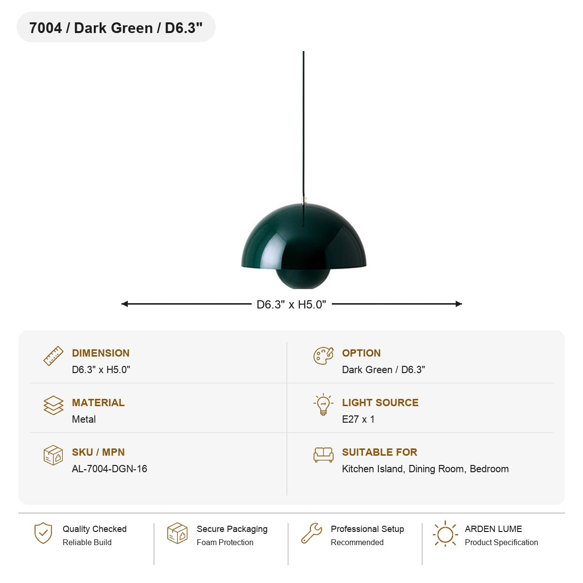 
Flowerpot Dome Pendant Light SKU AL-7004-DGN-16
