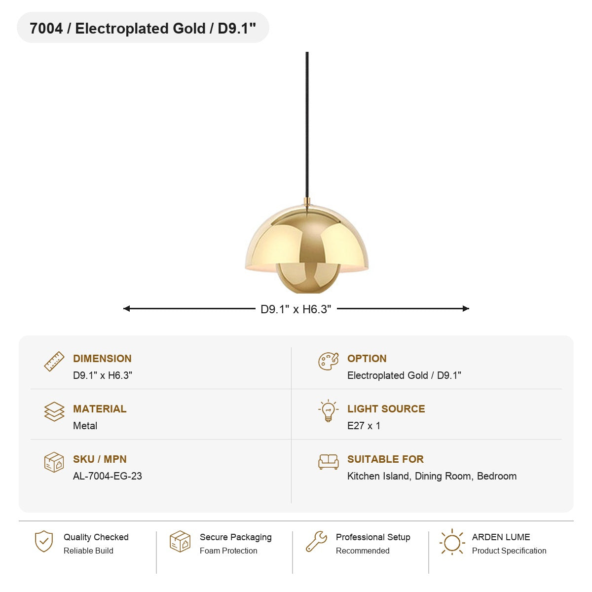
Flowerpot Dome Pendant Light SKU AL-7004-EG-23