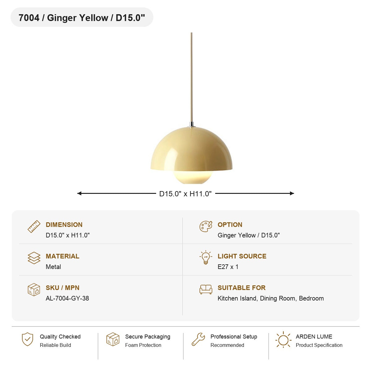
Flowerpot Dome Pendant Light SKU AL-7004-GY-38