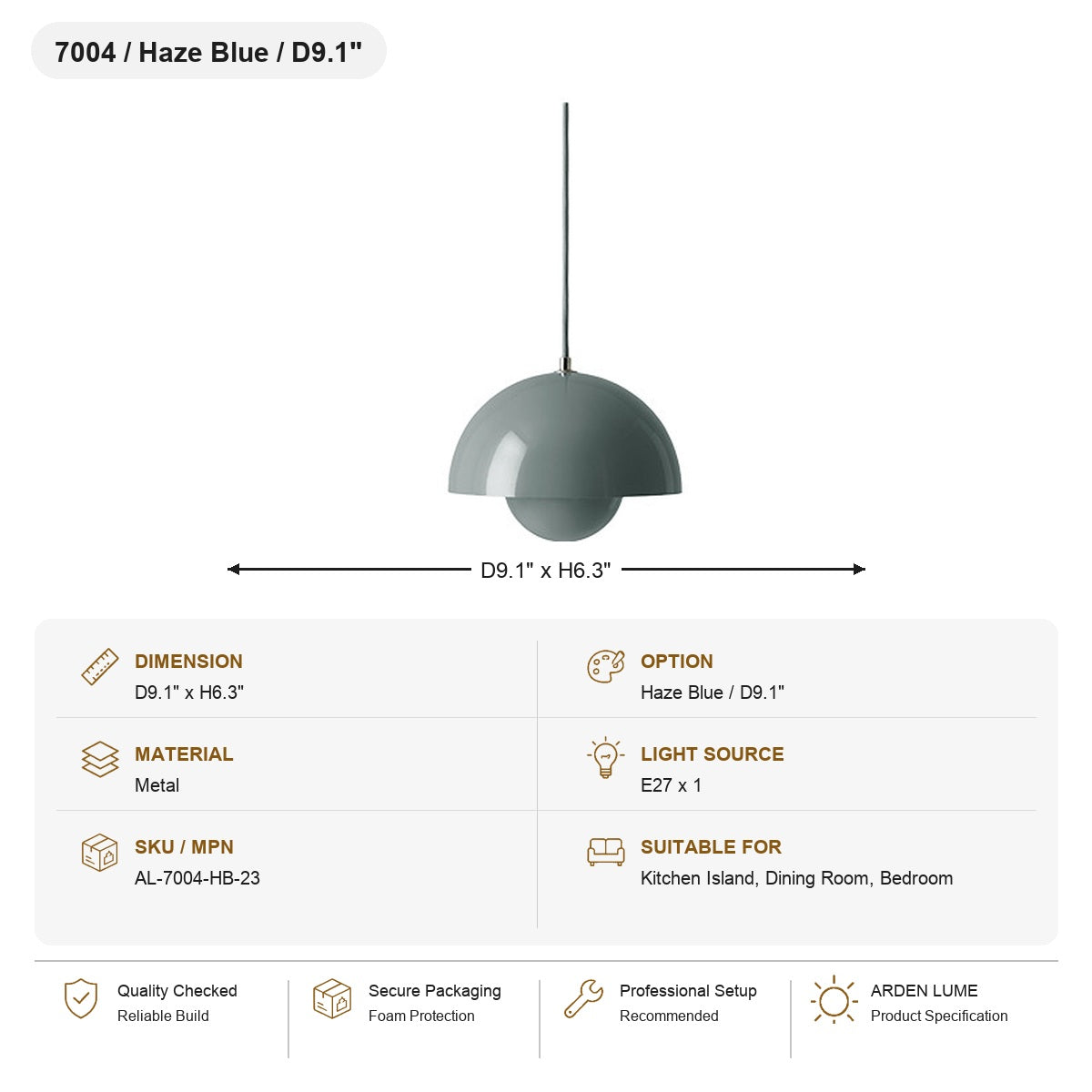 
Flowerpot Dome Pendant Light SKU AL-7004-HB-23