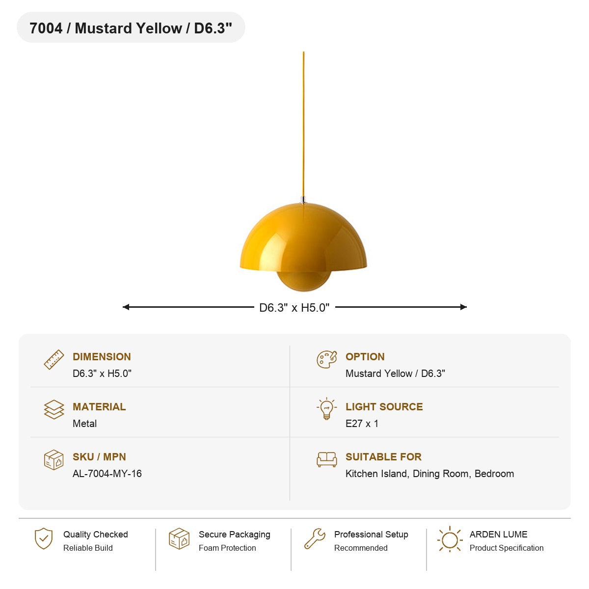 
Flowerpot Dome Pendant Light SKU AL-7004-MY-16