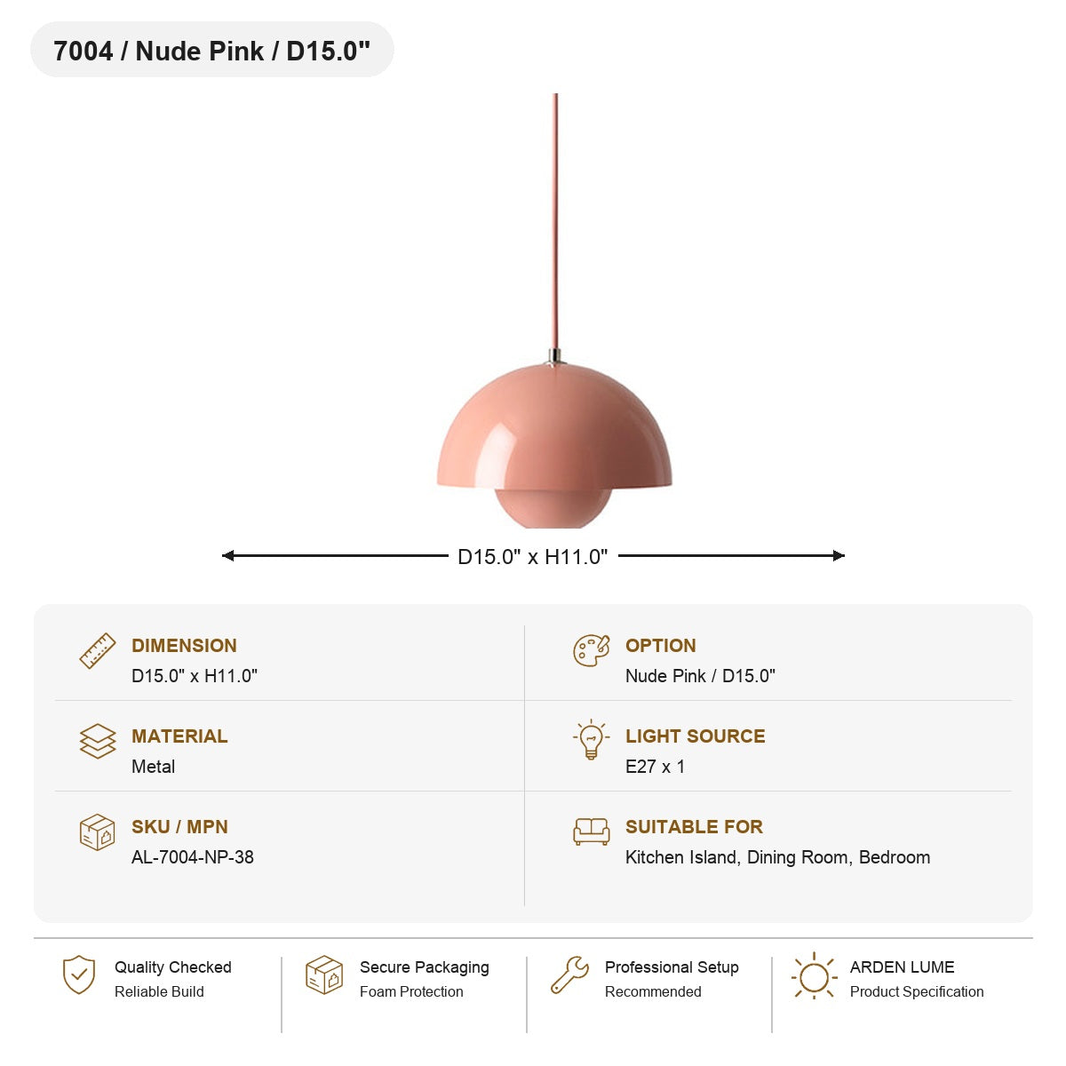 
Flowerpot Dome Pendant Light SKU AL-7004-NP-38