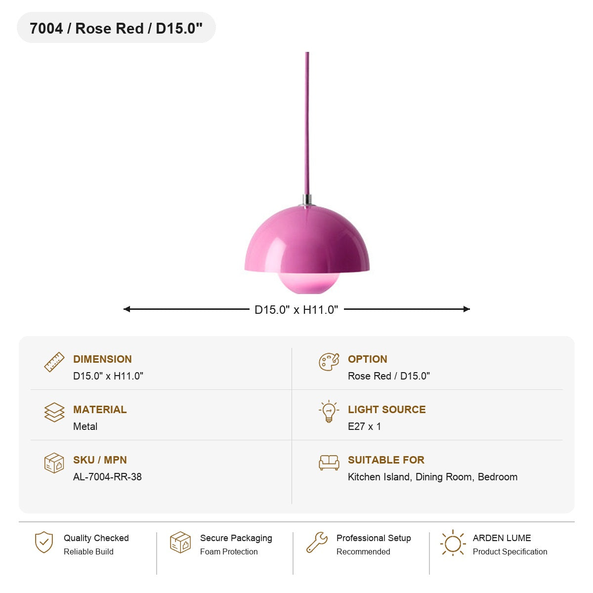 
Flowerpot Dome Pendant Light SKU AL-7004-RR-38