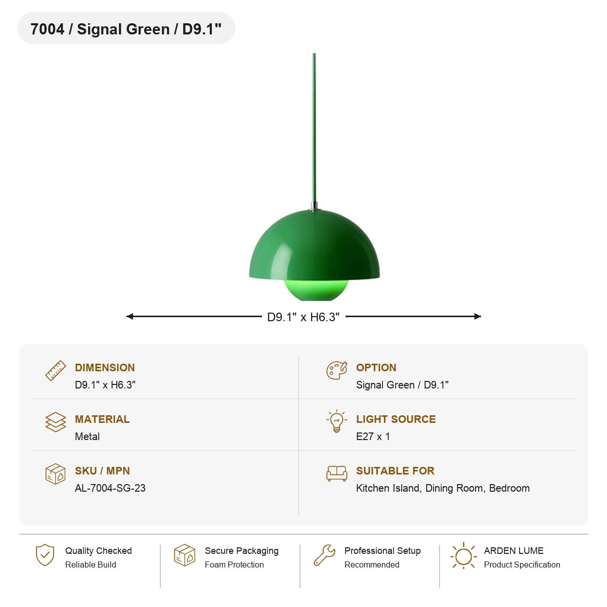 
Flowerpot Dome Pendant Light SKU AL-7004-SG-23