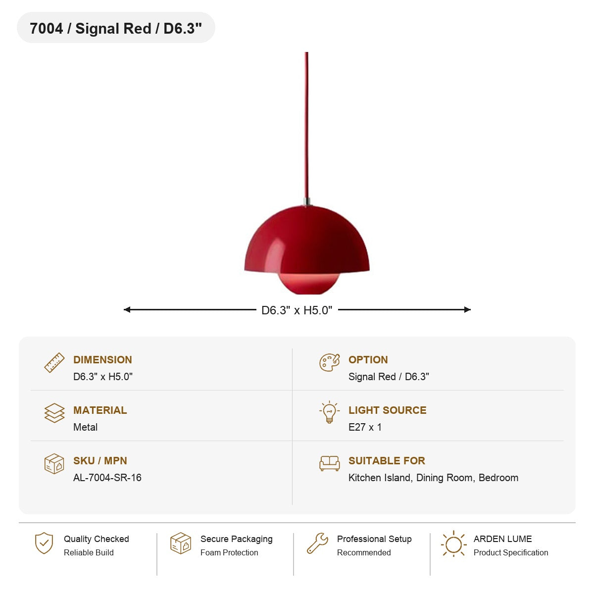 
Flowerpot Dome Pendant Light SKU AL-7004-SR-16