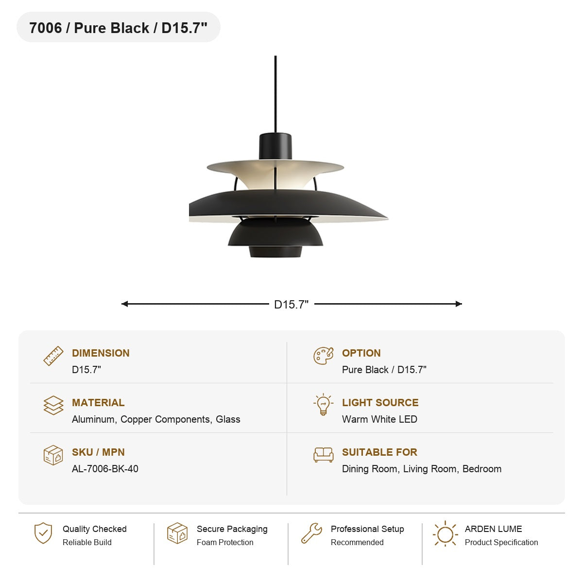 
PH5 Layered Metal Pendant Light SKU AL-7006-BK-40