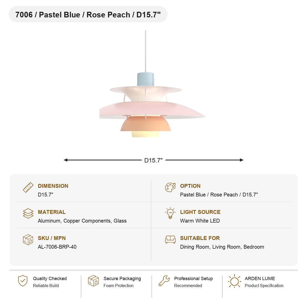 
PH5 Layered Metal Pendant Light SKU AL-7006-BRP-40