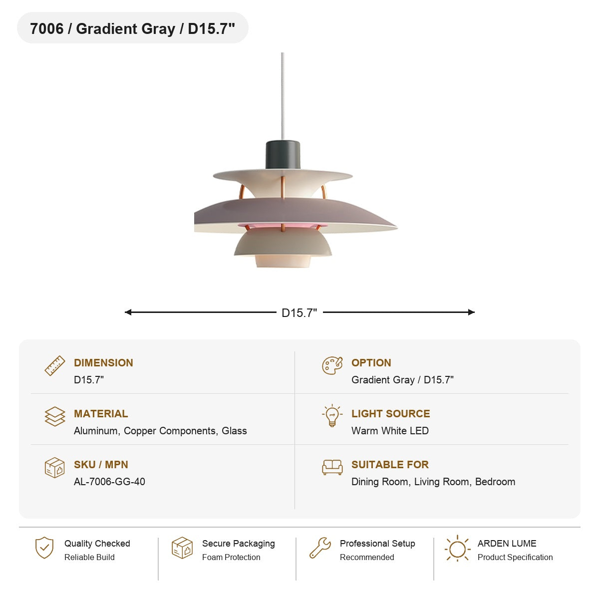 
PH5 Layered Metal Pendant Light SKU AL-7006-GG-40
