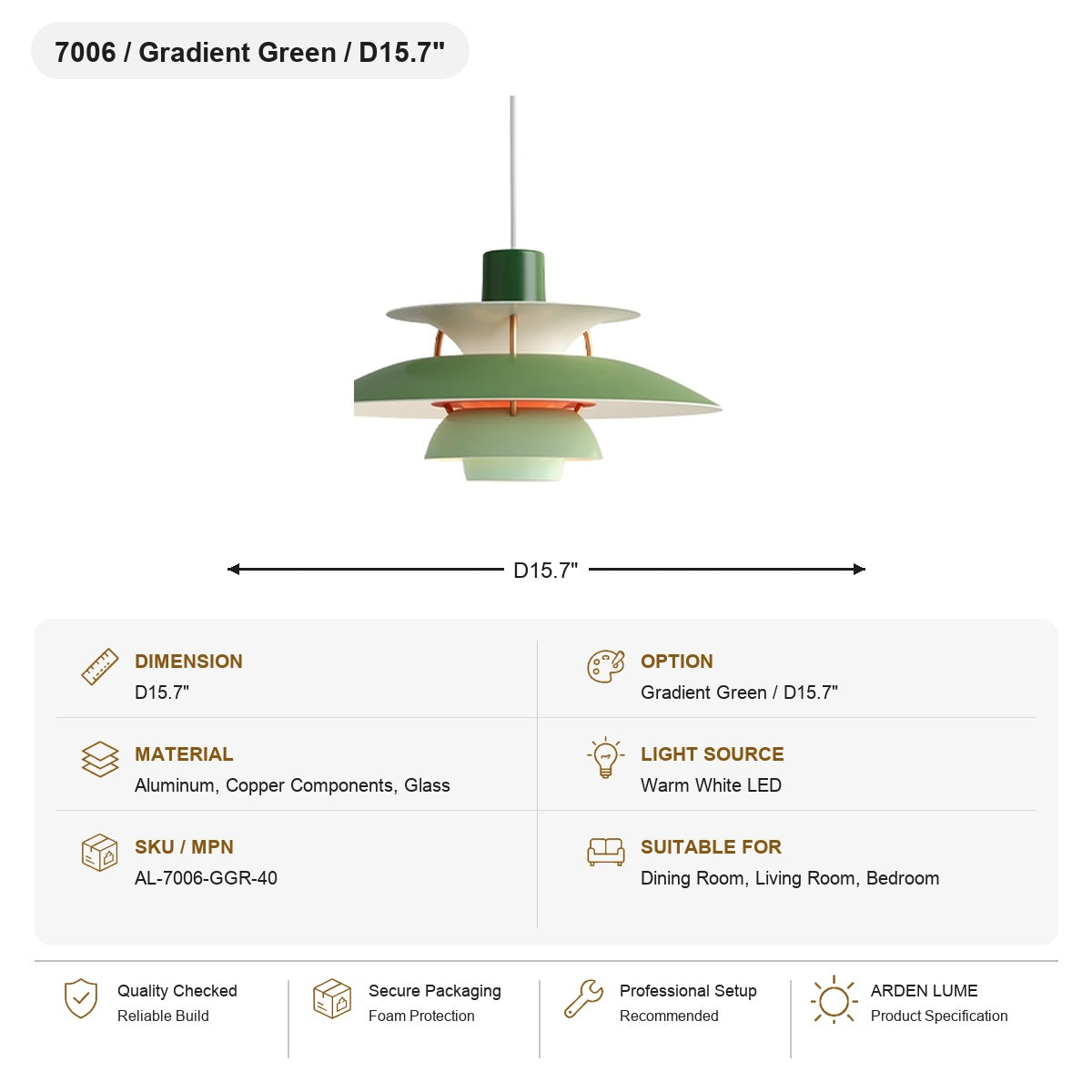 
PH5 Layered Metal Pendant Light SKU AL-7006-GGR-40