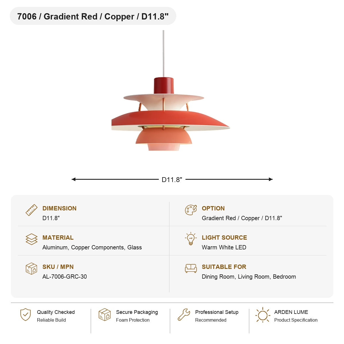 
PH5 Layered Metal Pendant Light SKU AL-7006-GRC-30