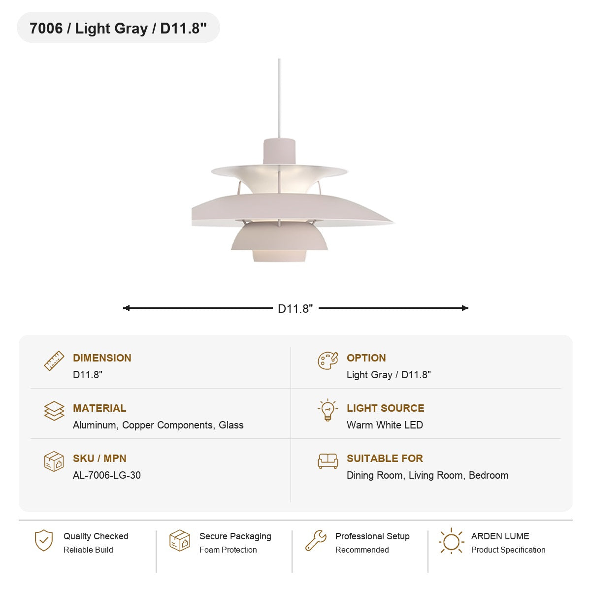 
PH5 Layered Metal Pendant Light SKU AL-7006-LG-30