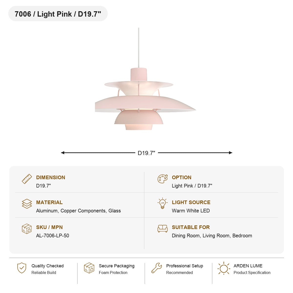 
PH5 Layered Metal Pendant Light SKU AL-7006-LP-50