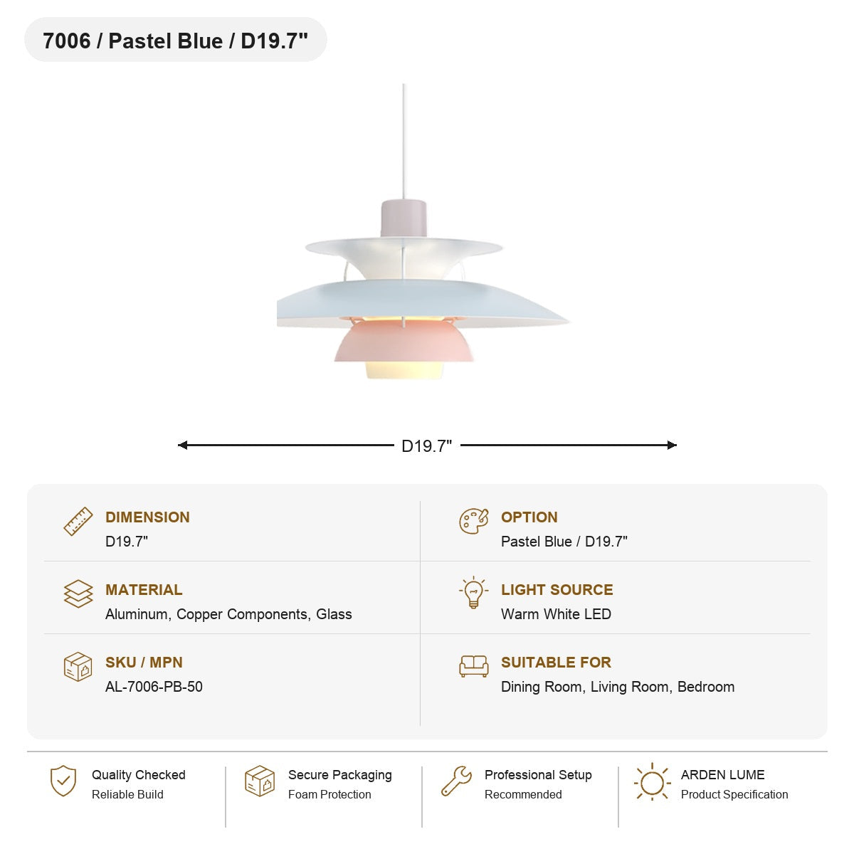 
PH5 Layered Metal Pendant Light SKU AL-7006-PB-50