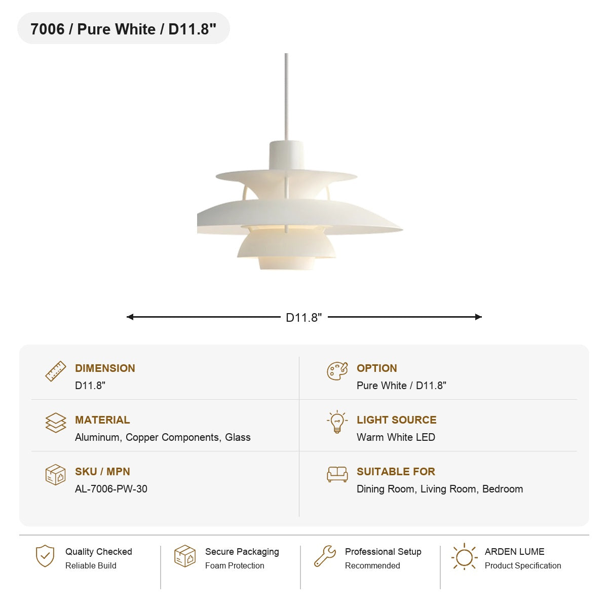 
PH5 Layered Metal Pendant Light SKU AL-7006-PW-30