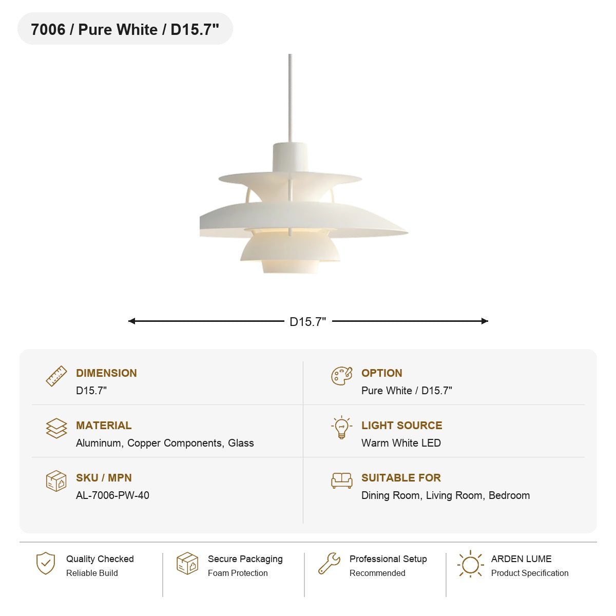 
PH5 Layered Metal Pendant Light SKU AL-7006-PW-40