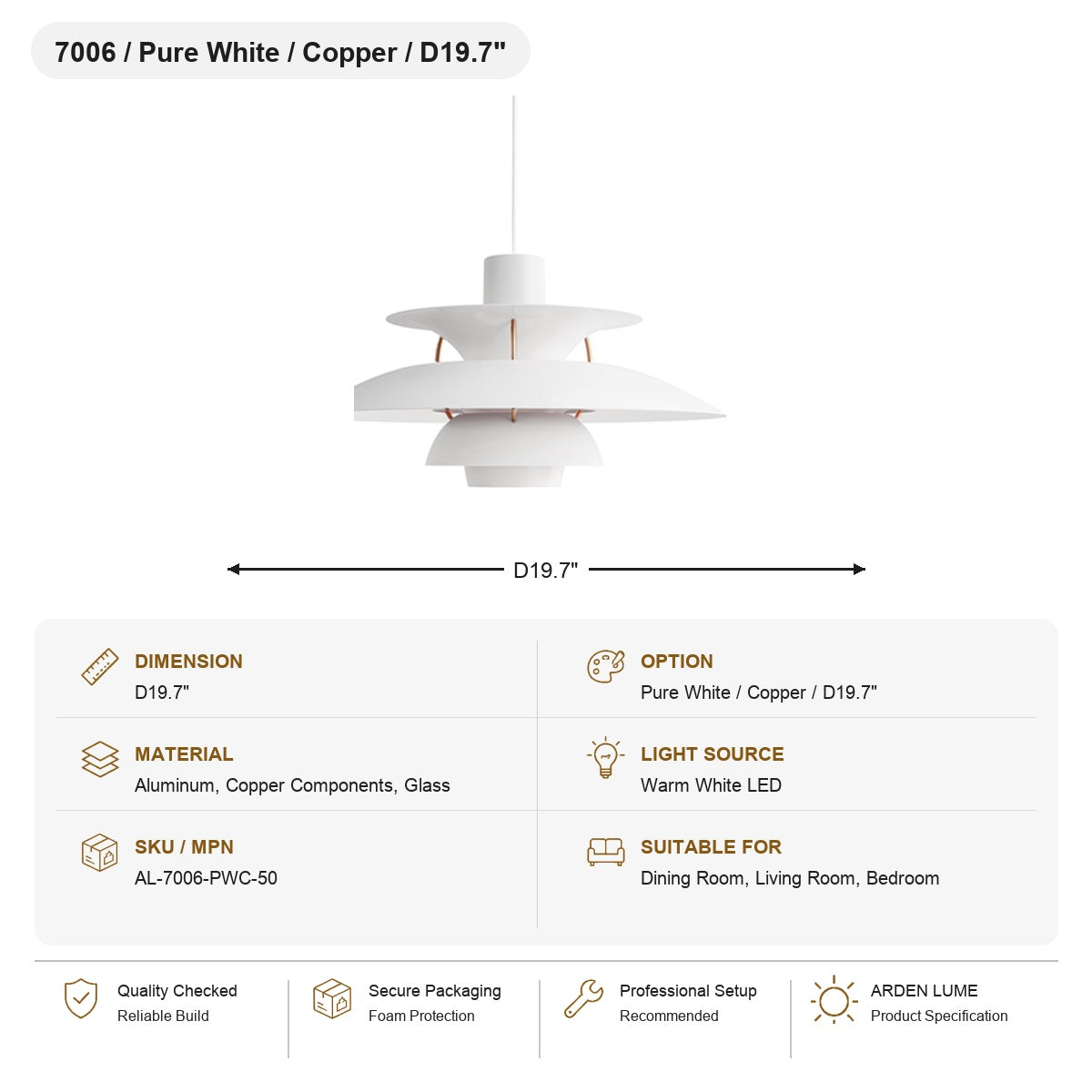 
PH5 Layered Metal Pendant Light SKU AL-7006-PWC-50