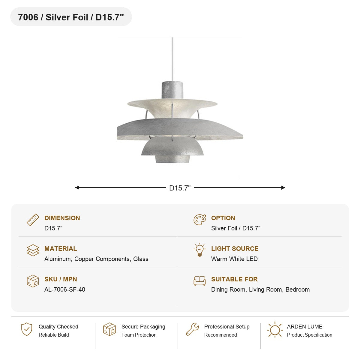 
PH5 Layered Metal Pendant Light SKU AL-7006-SF-40