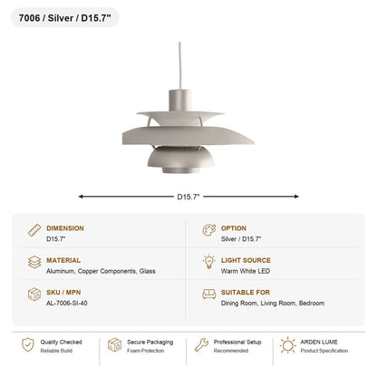 PH5 Layered Metal Pendant Light SKU AL-7006-SI-40