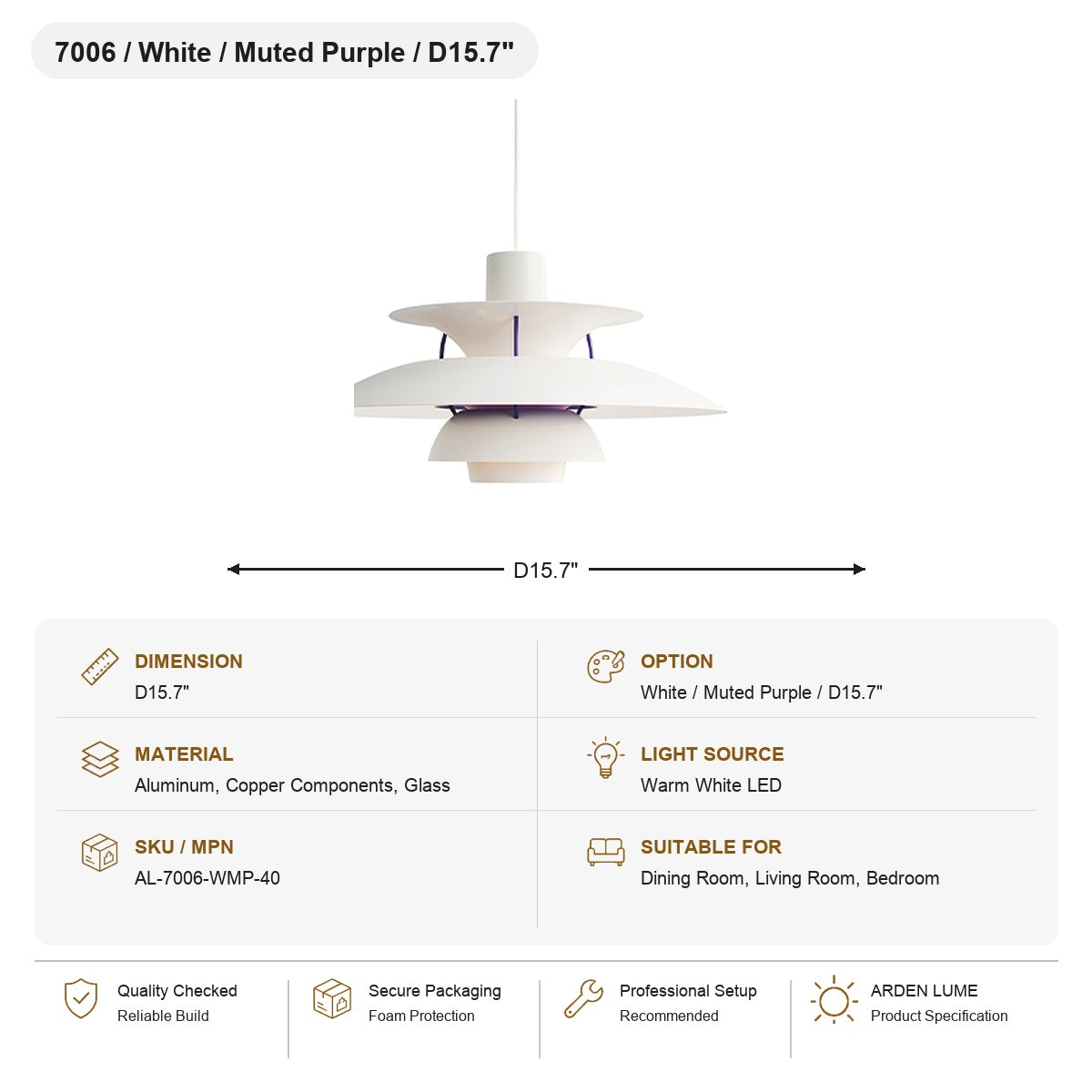 
PH5 Layered Metal Pendant Light SKU AL-7006-WMP-40